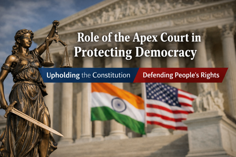 Lady Justice statue holding scales symbolizes the role of Apex Court in democracy protecting citizens’ rights